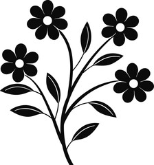 Stylized Floral Plant Silhouette with Curved Stems and Blooming Flowers