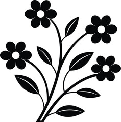 Stylized Floral Plant Silhouette with Curved Stems and Blooming Flowers