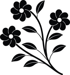 Stylized Floral Plant Silhouette with Curved Stems and Blooming Flowers