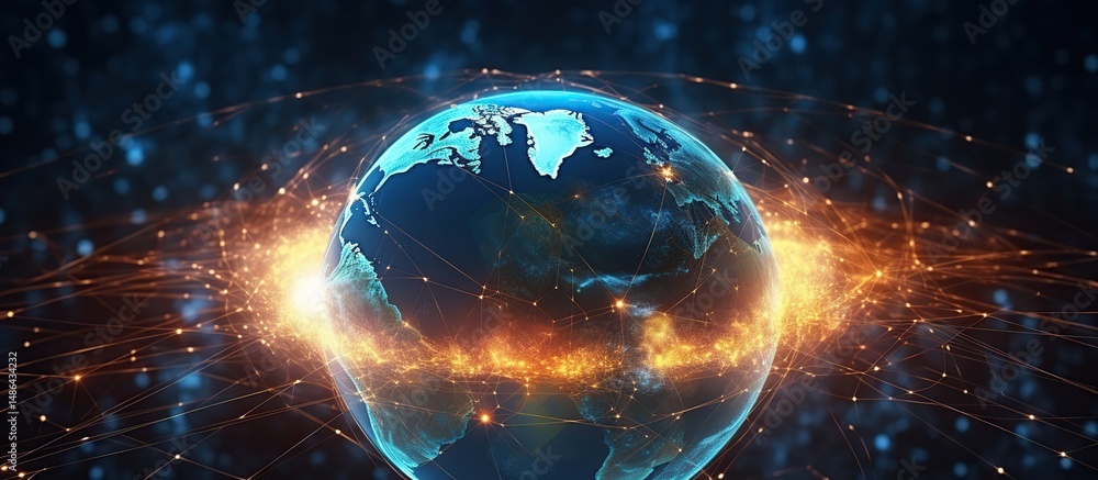 Poster technological background of the hologram planet earth. connection lines around earth globe. global c