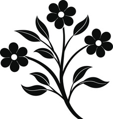 Stylized Floral Plant Silhouette with Curved Stems and Blooming Flowers