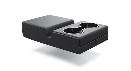 Modern car center console with cup holders and armrest floating on white background