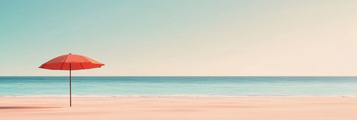 Relaxing day on a quiet tropical beach with an umbrella under a serene gradient sky and a calm ocean view