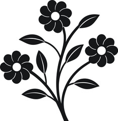 Stylized Floral Plant Silhouette with Curved Stems and Blooming Flowers
