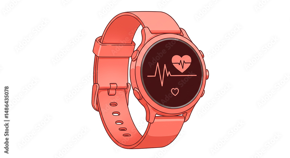 Poster smartwatch monitoring heart rate with cardiogram on display