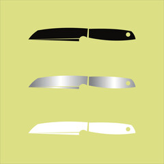 Knife for butcher. Kitchen knives. Set of sharp knives for barbecue, cheese, meat, bread, fish, vegetable and steak. Cutlery for dining, chef and restaurant. Blade with handle.