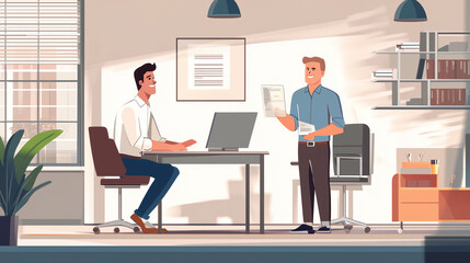 Manager offering constructive feedback to a team member during a one-on-one meeting in a modern office environment.