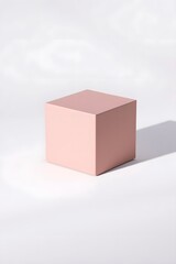 Fototapeta premium Solitary Light Pink Cube on White Surface with Subtle Shadow Effect