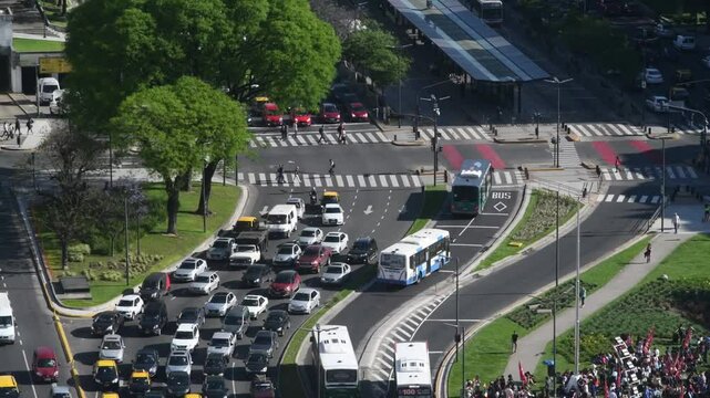 argentina buenos aires trafic with car and bus 9 july avenue 