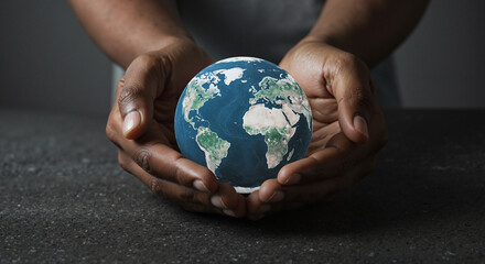 Hands holding miniature globe symbolizing Earth Day and environmental awareness