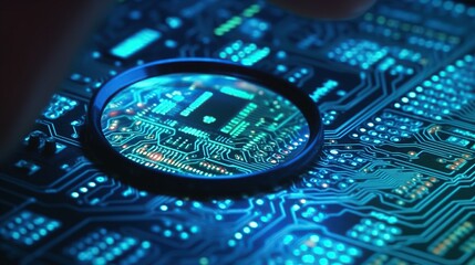 Binary code backdrop with magnifier and finger print.