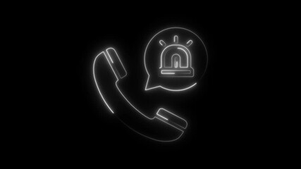 Neon outline of emergency services symbol communicating urgent assistance over phone call