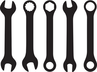 Wrench Icon Set, Repair Tool Silhouettes
