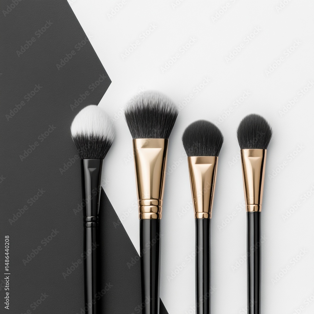 Poster artistic monochrome makeup brushes layout showcasing elegant order and color tones with ample negati