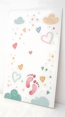 Baby Footprints Graphic Surrounded by Hearts and Clouds on Poster