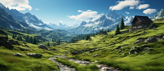 Serene Mountain Landscape with Lush Green Hills and Clear Sky