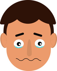 Cartoon male face with visible teardrops near eyes expressing sadness.