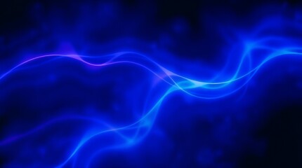 Dark blue abstract background with ultraviolet neon glow, blurry light lines, waves