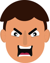 Face of a cartoon-style male character showing anger with furrowed brows and a frown.