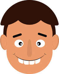 Cartoon face of a male character with a playful and odd look, tongue out and squinted eyes.