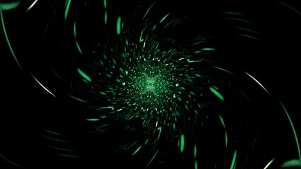 Fototapeta premium Futuristische grüne leuchtende Lichtpartikel die sich im spiralförmig Zentrum bündeln – Abstrakte Hightech-Visualisierung für moderne Technologiekonzepte, Technologie, Wissenschaft, Forschung 