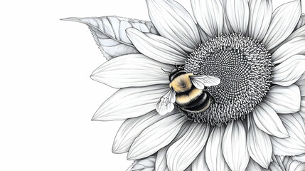 A close-up of a bumblebee collecting pollen from a bright yellow sunflower under the spring sun