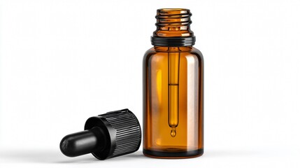 Professional Amber Glass Dropper Bottle with Black Cap Isolated Shot