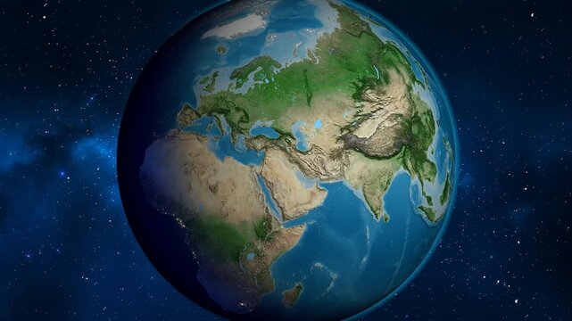 Iraq on the globe. Outline. Satellite map. No labels