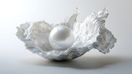 Naklejka premium Silvery Abstract Shell With Shimmering White Pearl Centerpiece