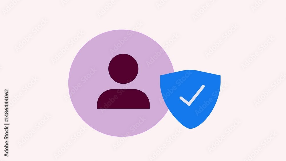 Poster illustration of a user icon with a shield and check mark, symbolizing verified identity, account sec