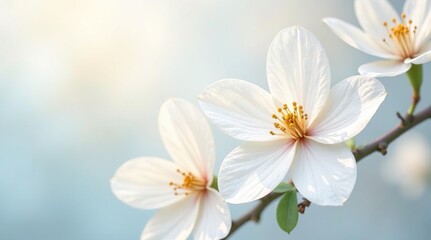 Obraz premium Watercolor jasmine, pure white petals, soft light, translucent layers, minimalist art, watercolor, jasmine, flower