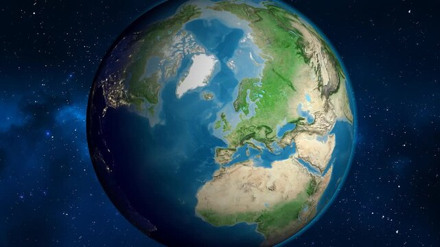 Ireland on the globe. Outline. Satellite map. No labels.