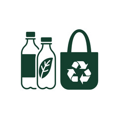 Zero Waste Recycling Symbol with Bottles and Bag