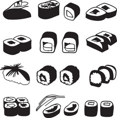 Sushi Illustration: Black and White Food Art, Japanese Cuisine