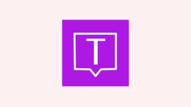 A modern graphic design featuring a purple square with a white speech bubble icon containing the letter 'T'. The background is light and minimalistic, with geometric shapes.