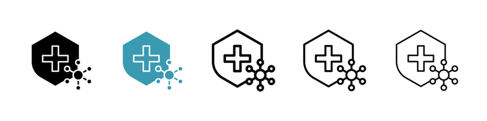 Shield virus icon. Thin lines isolated