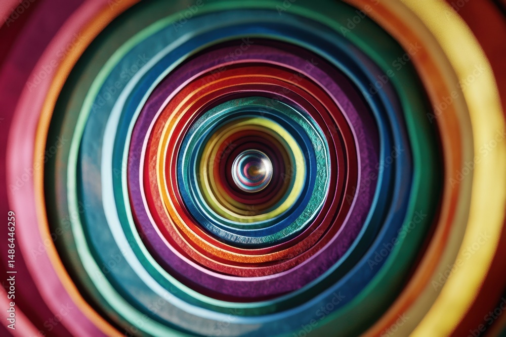 Aufkleber colorful circular patterns surrounding a central metallic object create a vibrant visual experience 
