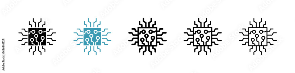 Poster microchip icon. thin lines isolated