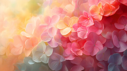 A close-up of hydrangeas in full bloom, with their vibrant colors glowing under the midday sun
