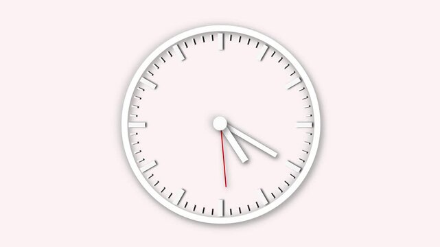 Dynamic clock with moving arrows. Abstract analog clock animation highlighting the flow of time on a clean white background.