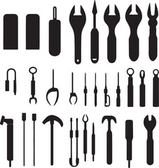 Black Silhouette Tool Set: Workshop Equipment Vector Illustration