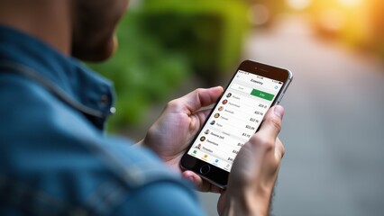 A man checks his financial balance on a smartphone banking app, illustrating modern mobile banking convenience
