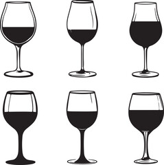 Wine Glass Set: Vector Illustration of Various Red Wine Glasses