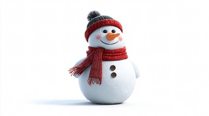 Cheerful Snowman Standing Alone on White Background