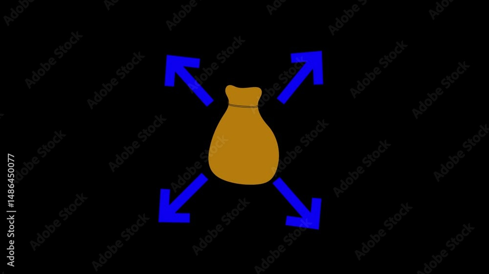Poster bag with directional arrows illustration. animated visual showing a central bag and arrows pointing 