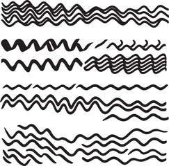 Black Wavy Lines: Hand-Drawn Vector Elements, Abstract Design, Art