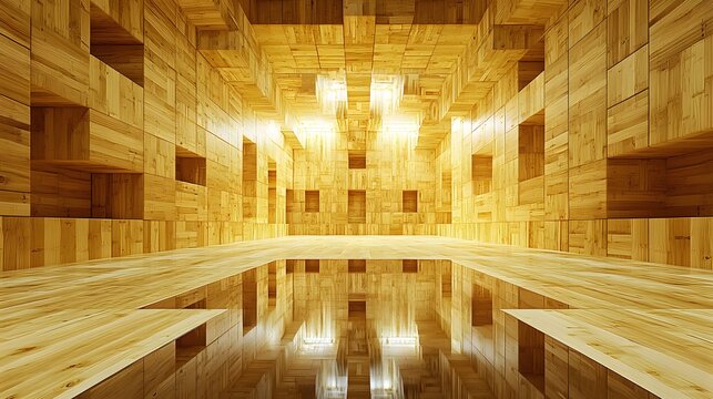 Abstract Wooden Cube Room Interior Design