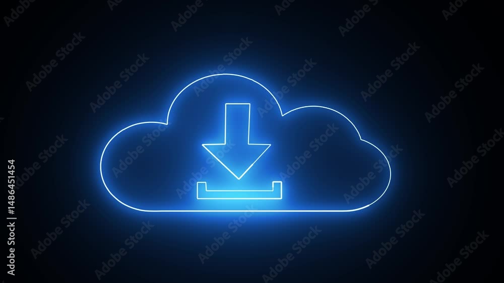 Poster animated cloud download icon with blue arrow pointing down. perfect for tech blogs, developer websit
