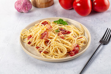 Italian pasta spaghetti with bacon
