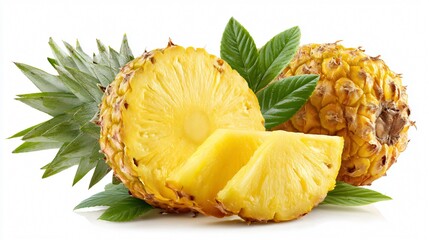 Vibrant Pineapple - Juicy Yellow Fruit with Slices and Leaf